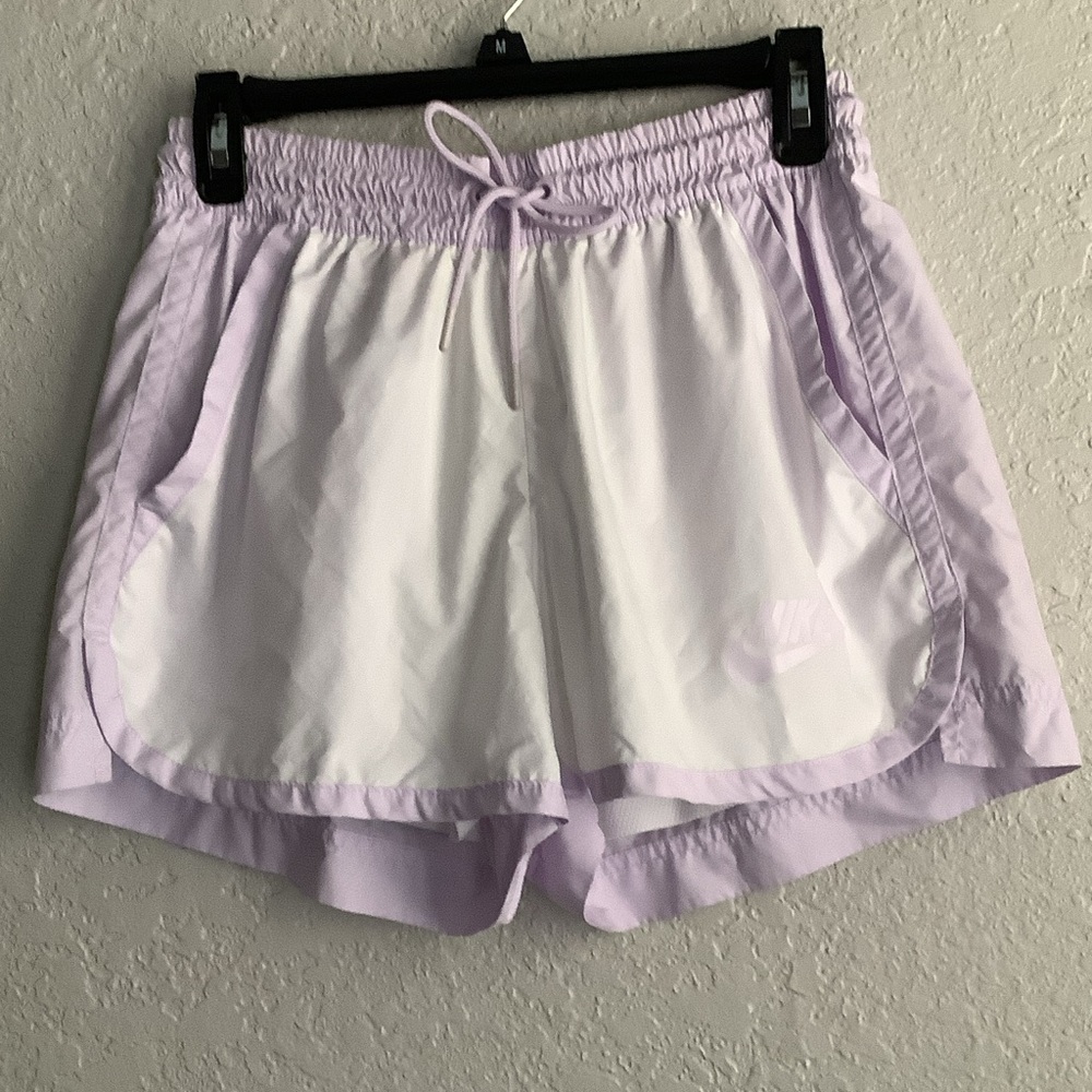 Nike Lavender and White Women's Athletic Shorts with Drawstring Waist